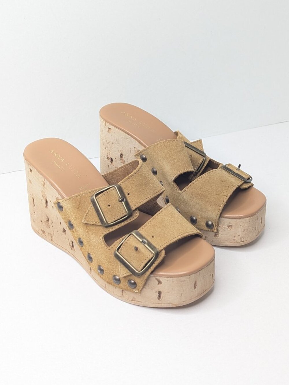Anna Luisa Almalfi Wedge Sandals Light Brown Suede Womens 8 (EU 38)